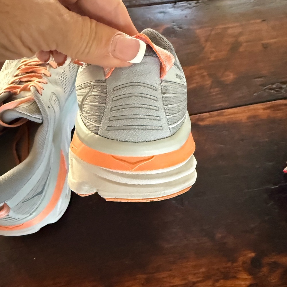 Hoka Gray and Orange Athletic Shoes with Supportive Midsole - Picture 4 of 5